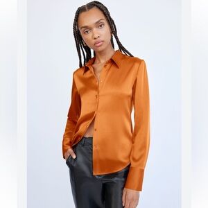 Babaton Women's Satin Button Down Shirt - Orange